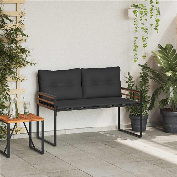 Grote foto vidaxl houten laag bank met kussen effen middelgrijs 114 x 55 x 77 cm tuin en terras tuinmeubelen