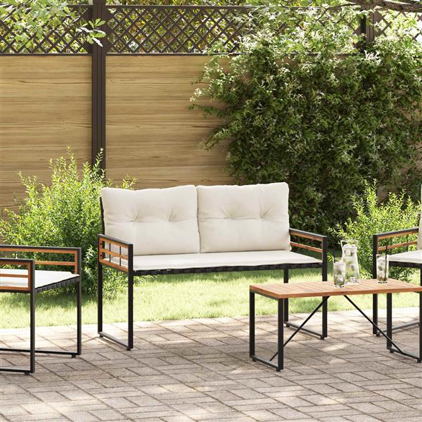 Grote foto vidaxl houten laag bank met kussen effen cr me 114 x 55 x 77 cm tuin en terras tuinmeubelen