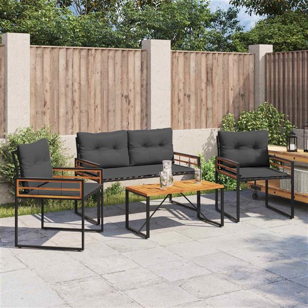 Grote foto vidaxl buitenmeubelset met kussen 4 pcs middelgrijs tuin en terras tuinmeubelen