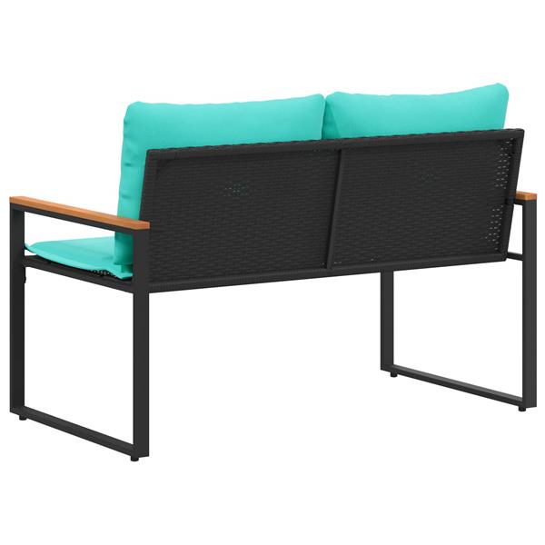 Grote foto vidaxl bank met kussen zwart en turquoise 115 x 65 x 72 cm rattan tuin en terras tuinmeubelen