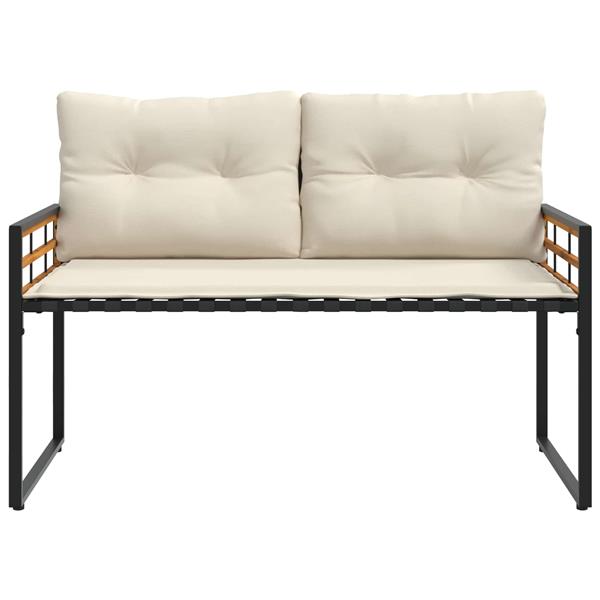 Grote foto vidaxl houten laag bank met kussen effen cr me 114 x 55 x 77 cm tuin en terras tuinmeubelen