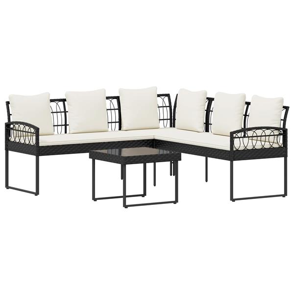 Grote foto vidaxl tuinbankenset met kussen 2 pcs zwart poly rattan en staal tuin en terras tuinmeubelen