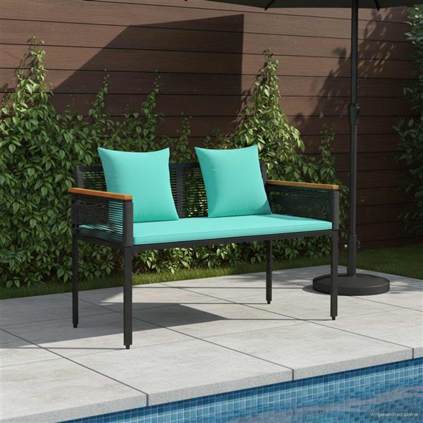 Grote foto vidaxl tuinbank zwart en turquoise 117 x 54 x 74.5 cm poly rattan tuin en terras tuinmeubelen