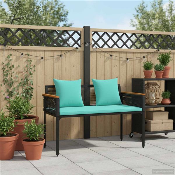 Grote foto vidaxl tuinbank zwart en turquoise 117 x 54 x 74.5 cm poly rattan tuin en terras tuinmeubelen