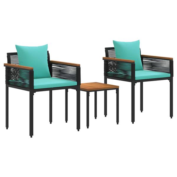 Grote foto vidaxl buitenmeubelset met kussen 3 pcs zwart en turquoise pe rattan tuin en terras tuinmeubelen