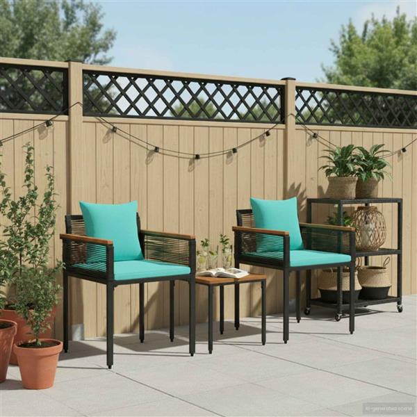 Grote foto vidaxl buitenmeubelset met kussen 3 pcs zwart en turquoise pe rattan tuin en terras tuinmeubelen