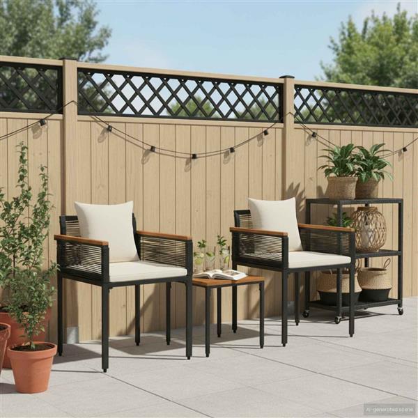 Grote foto vidaxl buitenmeubelset met kussen 3 pcs zwart en cream wit pe rattan tuin en terras tuinmeubelen