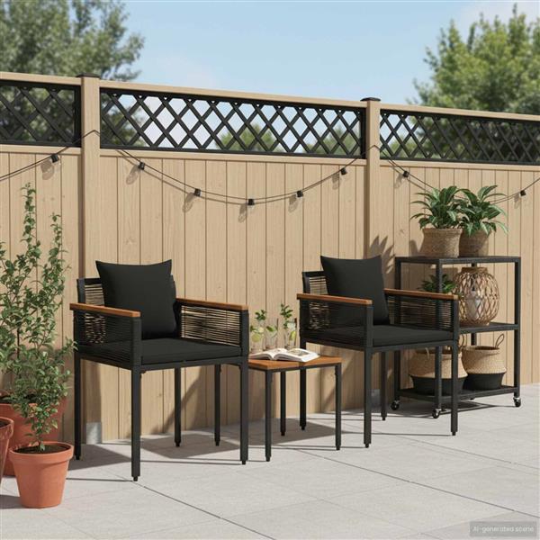 Grote foto vidaxl buitenmeubelset met kussen 3 pcs zwart pe rattan tuin en terras tuinmeubelen