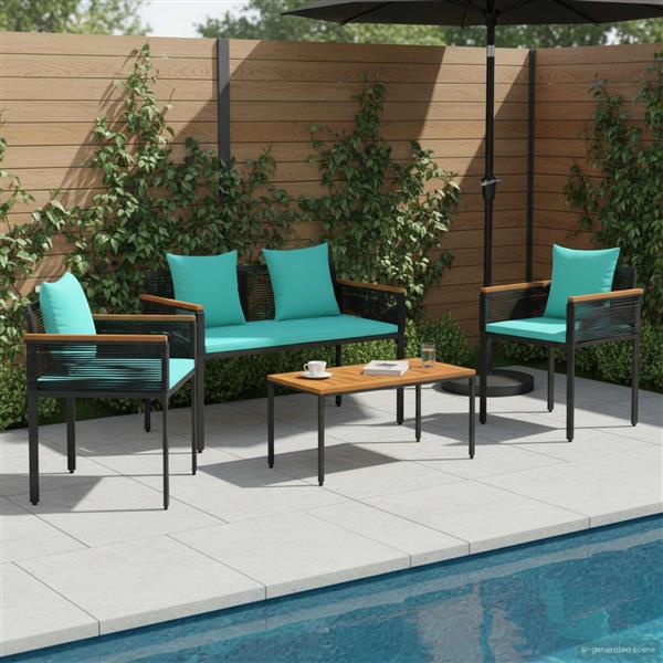 Grote foto vidaxl buitenmeubelset met kussen 4 pcs zwart en turquoise pe rattan tuin en terras tuinmeubelen