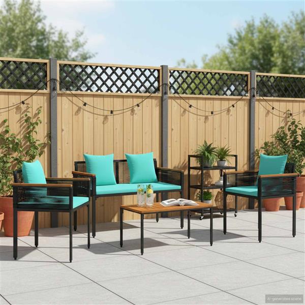 Grote foto vidaxl buitenmeubelset met kussen 4 pcs zwart en turquoise pe rattan tuin en terras tuinmeubelen