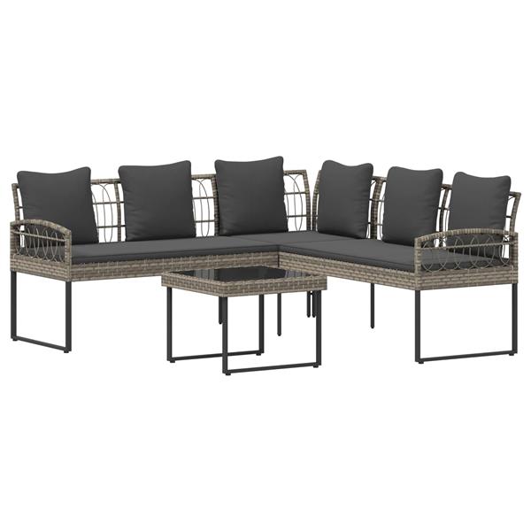 Grote foto vidaxl tuinbankenset met kussen 2 pcs grijs poly rattan en staal tuin en terras tuinmeubelen