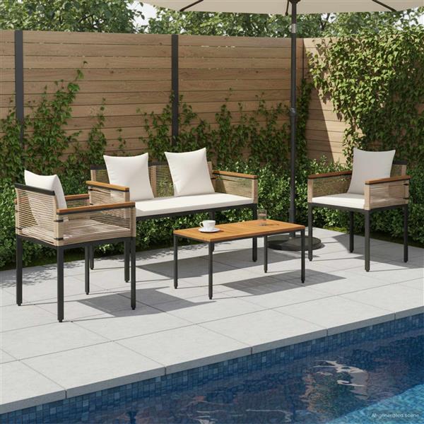 Grote foto vidaxl buitenmeubelset met kussen 4 pcs beige en cr me wit pe rattan tuin en terras tuinmeubelen