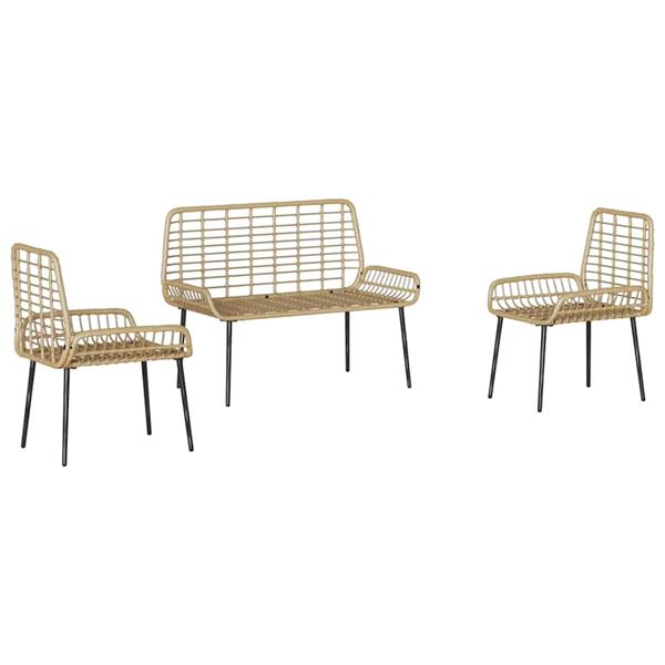 Grote foto vidaxl tuin eettafelset 3 pcs bruin en cr me poly rattan tuin en terras tuinmeubelen