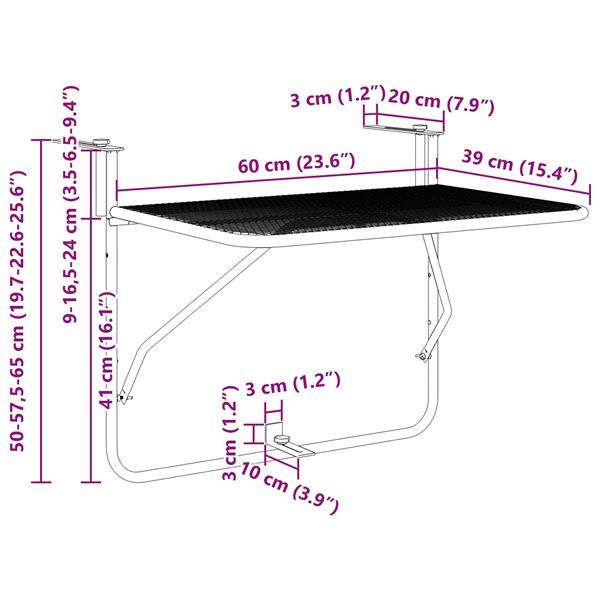 Grote foto vidaxl hangende balkon tafel mosterdgeel 60 x 39 x 65 cm staal tuin en terras tuinmeubelen