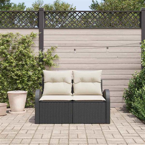 Grote foto vidaxl tuinbank met kussen zwart 124 x 62 x 69cm poly rattan tuin en terras tuinmeubelen