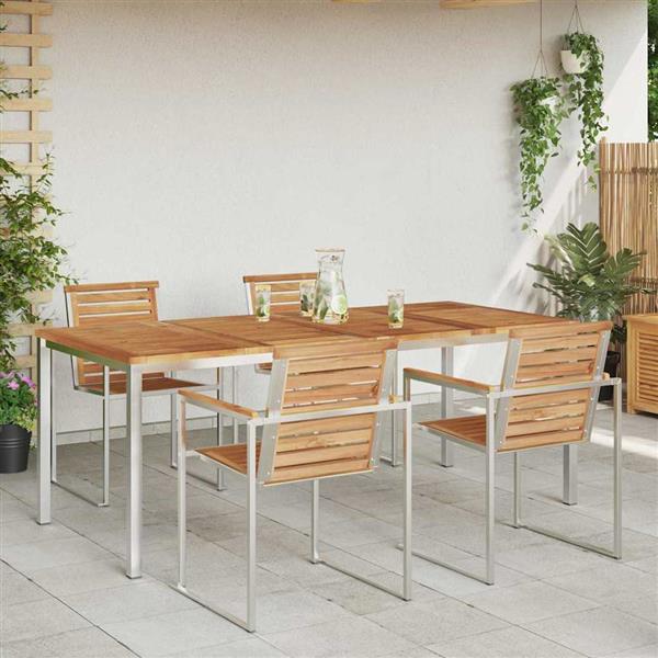 Grote foto vidaxl eettafel bruin 200 x 90 x 75 cm massief teakhout tuin en terras tuinmeubelen