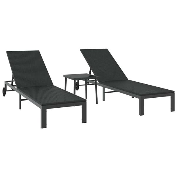 Grote foto vidaxl ligstoel 2 persoon 3 pcs zwart poly rattan tuin en terras tuinmeubelen