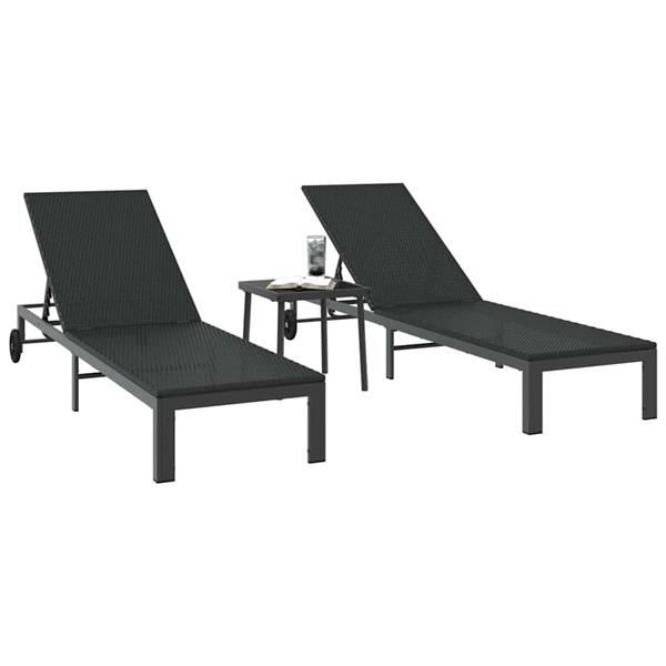 Grote foto vidaxl ligstoel 2 persoon 3 pcs zwart poly rattan tuin en terras tuinmeubelen