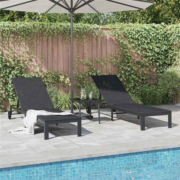 Grote foto vidaxl ligstoel 2 persoon 3 pcs zwart poly rattan tuin en terras tuinmeubelen