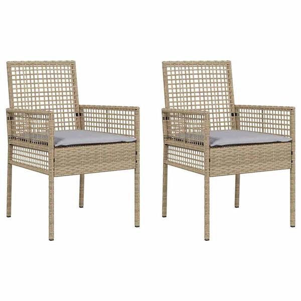 Grote foto vidaxl tuinstoel met kussen 2 pcs beige 55 x 53 x 85 cm poly rattan tuin en terras tuinmeubelen