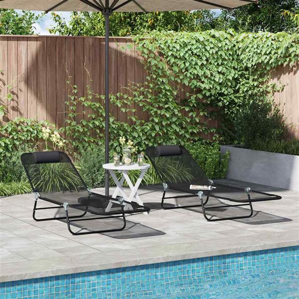 Grote foto vidaxl opvouwbare zonnebed 2 pcs zwart 182 x 55 x 85 5 cm textileen tuin en terras tuinmeubelen