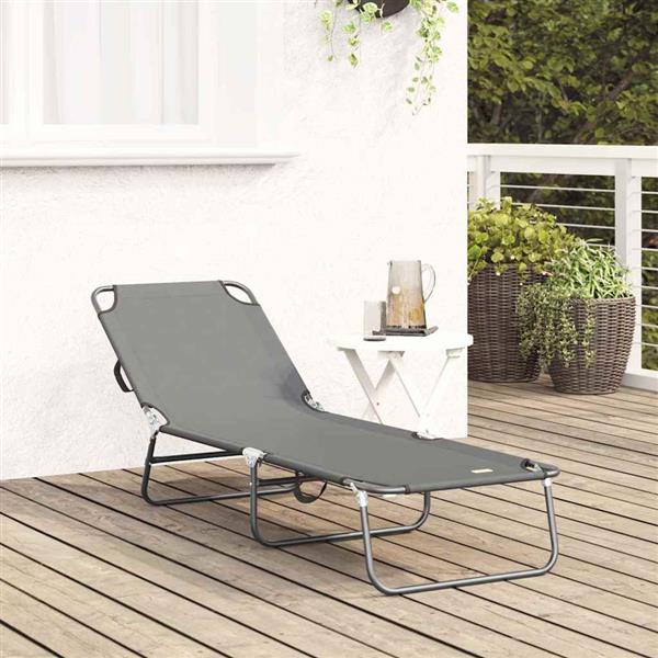 Grote foto vidaxl opvouwbare zonnebed grijs 188 x 57 x 86 5 cm polyester tuin en terras tuinmeubelen