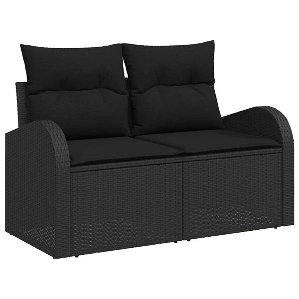 Grote foto vidaxl tuinbank met kussen zwart 124 x 62 x 69cm poly rattan tuin en terras tuinmeubelen