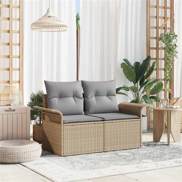 Grote foto vidaxl tuinbank met kussen beige 141 x 62 x 69cm poly rattan tuin en terras tuinmeubelen