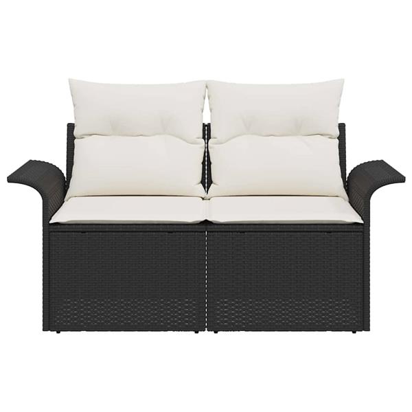 Grote foto vidaxl tuinbank met kussen zwart 141 x 62 x 69cm poly rattan tuin en terras tuinmeubelen