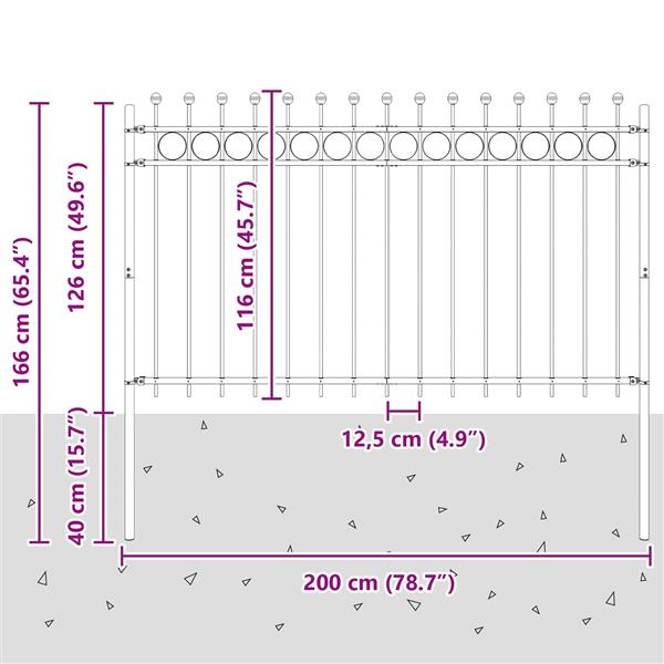 Grote foto vidaxl ringhek zwart 200 x 130 cm gepoedercoat staal tuin en terras hekken en schuttingen