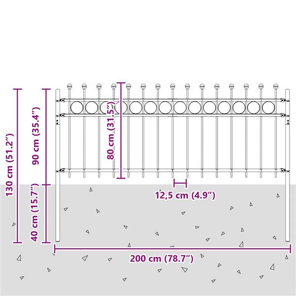 Grote foto vidaxl ringhek zwart 200 x 130 cm gepoedercoat staal tuin en terras hekken en schuttingen