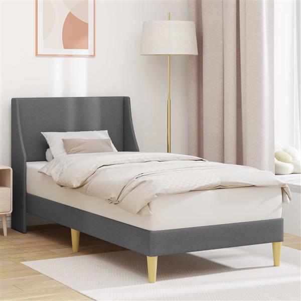 Grote foto vidaxl bedframe met hoofdeinde donkergrijs 100 x 200 cm stof antiek en kunst stoelen en banken