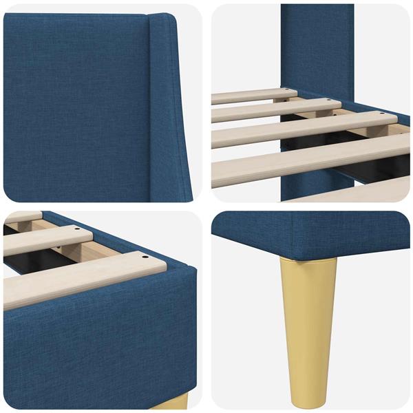 Grote foto vidaxl bedframe met hoofdeinde blauw 90 x 200 cm stof antiek en kunst stoelen en banken