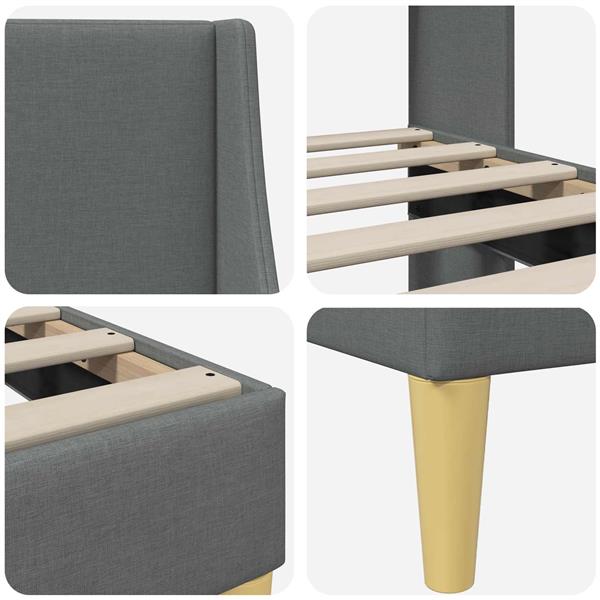 Grote foto vidaxl bedframe met hoofdeinde donkergrijs 90 x 200 cm stof antiek en kunst stoelen en banken