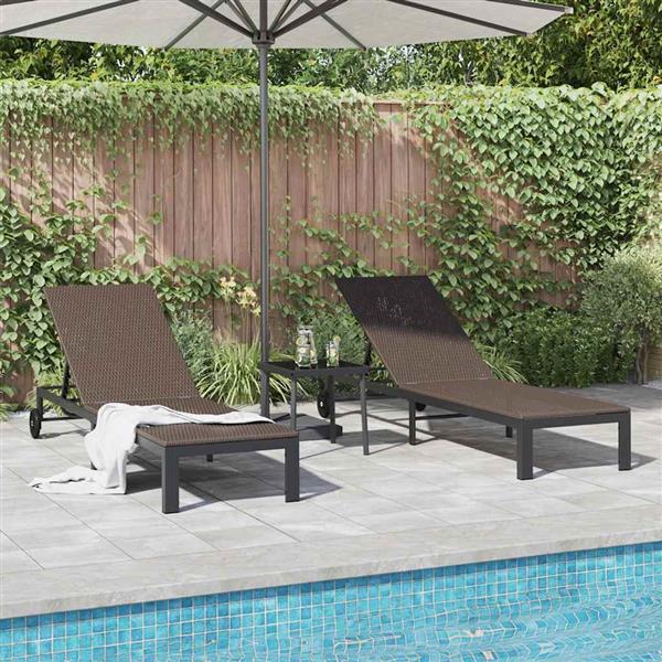 Grote foto vidaxl ligstoel 2 persoon 3 pcs bruin poly rattan tuin en terras tuinmeubelen