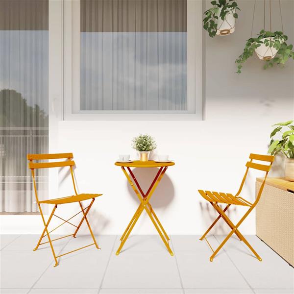 Grote foto vidaxl vouw bistro set 3 pcs mosterdgeel staal tuin en terras tuinmeubelen