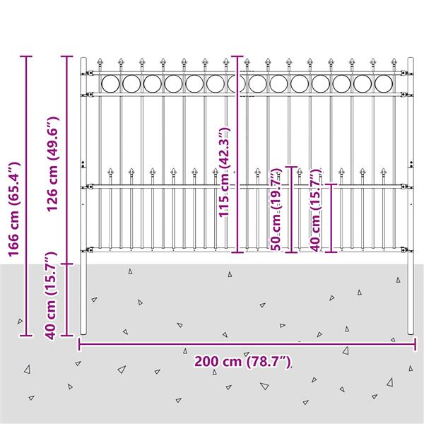 Grote foto vidaxl spike ring hek zwart 200 x 130 cm gepoedercoat staal tuin en terras hekken en schuttingen