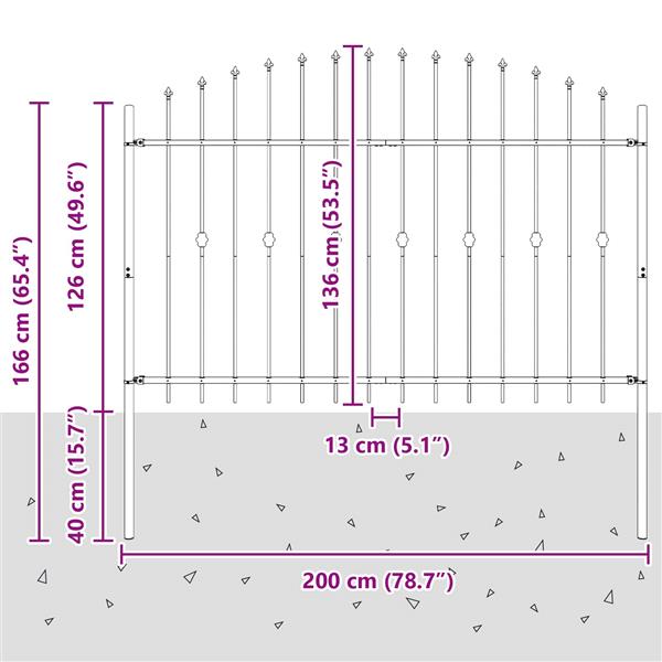 Grote foto vidaxl spike fence zwart 200 x 130 cm gepoedercoat staal tuin en terras hekken en schuttingen