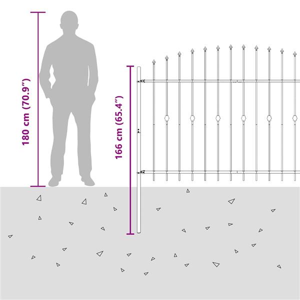Grote foto vidaxl spike fence zwart 200 x 130 cm gepoedercoat staal tuin en terras hekken en schuttingen