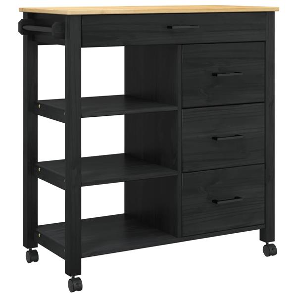 Grote foto vidaxl keuken trolley monza zwart 84 x 40 x 88 5 cm massief vurenhout huis en inrichting keukenbenodigdheden