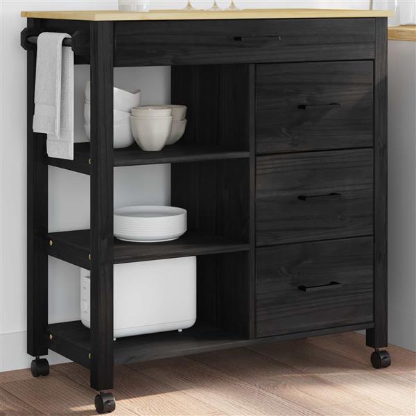 Grote foto vidaxl keuken trolley monza zwart 84 x 40 x 88 5 cm massief vurenhout huis en inrichting keukenbenodigdheden