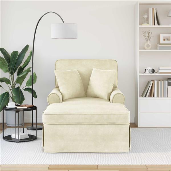 Grote foto vidaxl chaise lounge met rok met kussen 3 pcs cr me geribbelde stof huis en inrichting bankstellen