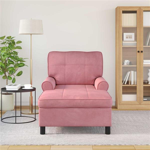Grote foto vidaxl chaise lounge met kussen roze 91 x 157 x 91 cm fluweel huis en inrichting bankstellen