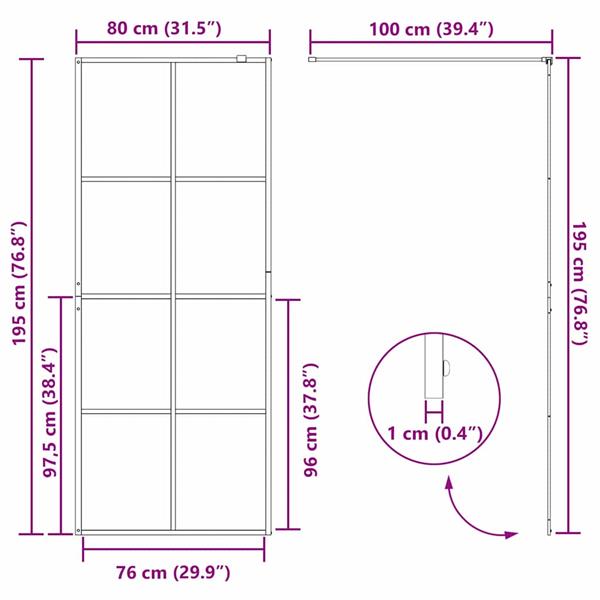 Grote foto vidaxl inloop douche wand zwart 80 x 195 cm gehard glas huis en inrichting complete badkamers