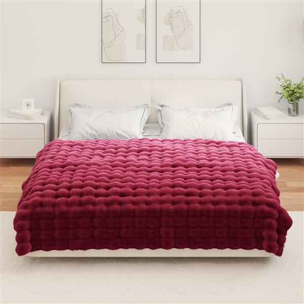 Grote foto vidaxl neppels konijnenbont deken olite 4 pcs bordeaux rood polyester huis en inrichting bedden