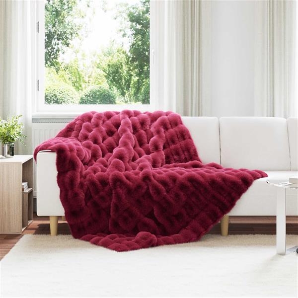 Grote foto vidaxl neppels konijnenbont deken olite bordeaux rood 150 x 220 cm huis en inrichting bedden