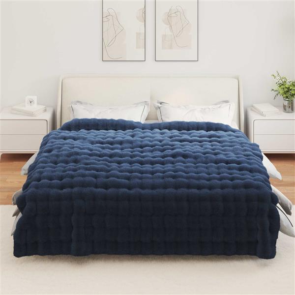 Grote foto vidaxl neppels konijnenbont deken olite 4 pcs marineblauw 220 x 240 cm huis en inrichting bedden