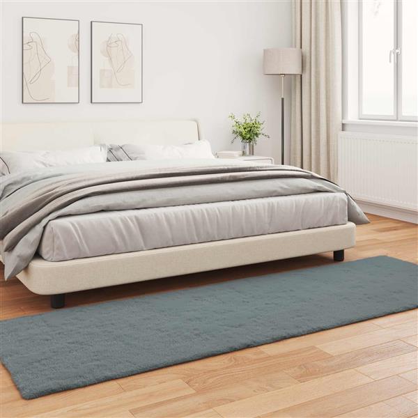 Grote foto vidaxl nep konijnenbont tapijt olite antraciet 80 x 250 cm polyester huis en inrichting vloerbedekking en kleden