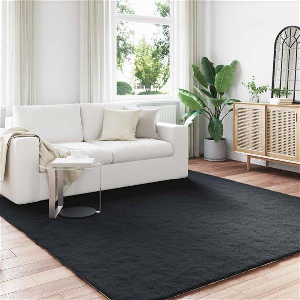 Grote foto vidaxl nep konijnenbont tapijt olite zwart 200 x 200 cm polyester huis en inrichting vloerbedekking en kleden