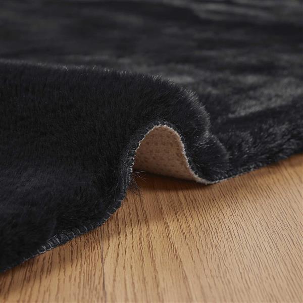 Grote foto vidaxl nep konijnenbont tapijt olite zwart 160 x 160 cm polyester huis en inrichting vloerbedekking en kleden